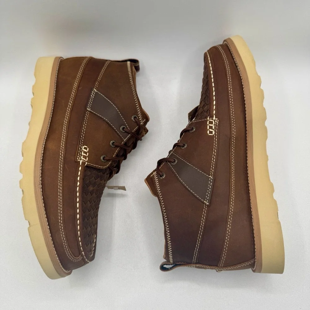Twisted X Woven Wedge Moc Boots Men's Size 8 W Wide Brown Oiled Saddle Leather
